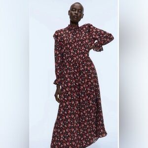 Zara floral print ruffle maxi dress high neckline long sleeves Fits Sizes XS-S-M